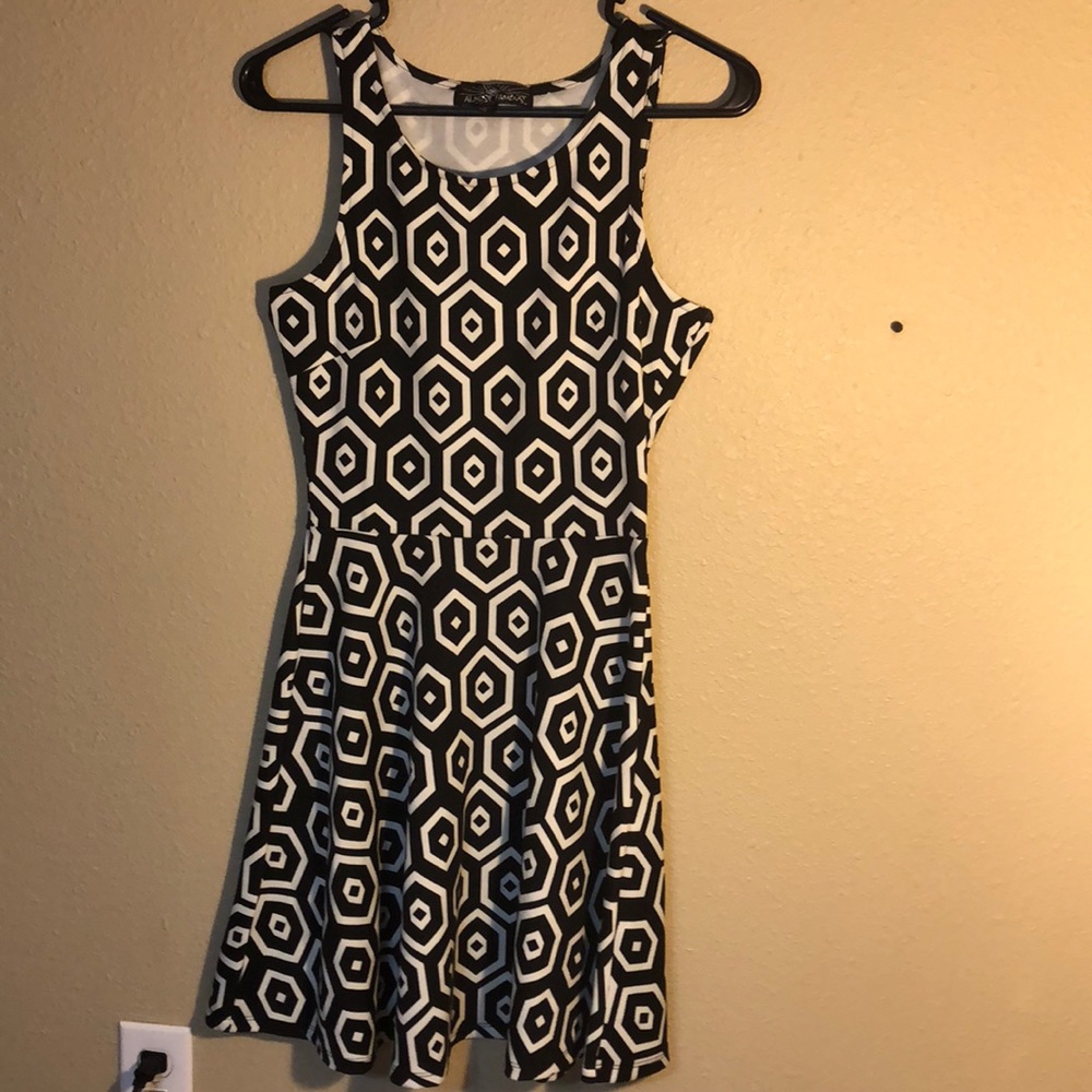 Black and white fit and flare dress